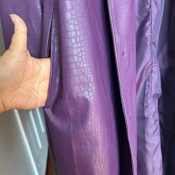 Purple Women's Long Faux Leather Trench Coat - Picture 2 of 3
